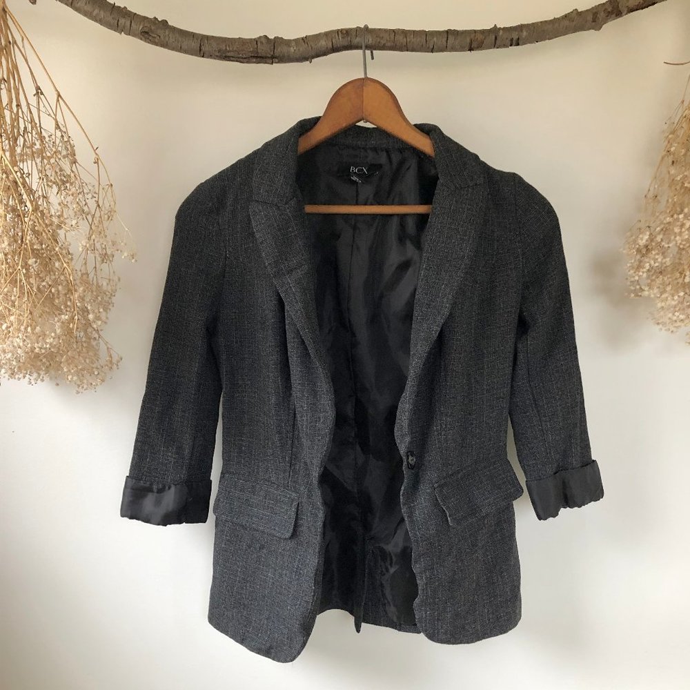 Fitted Grey Plaid Womens Blazer